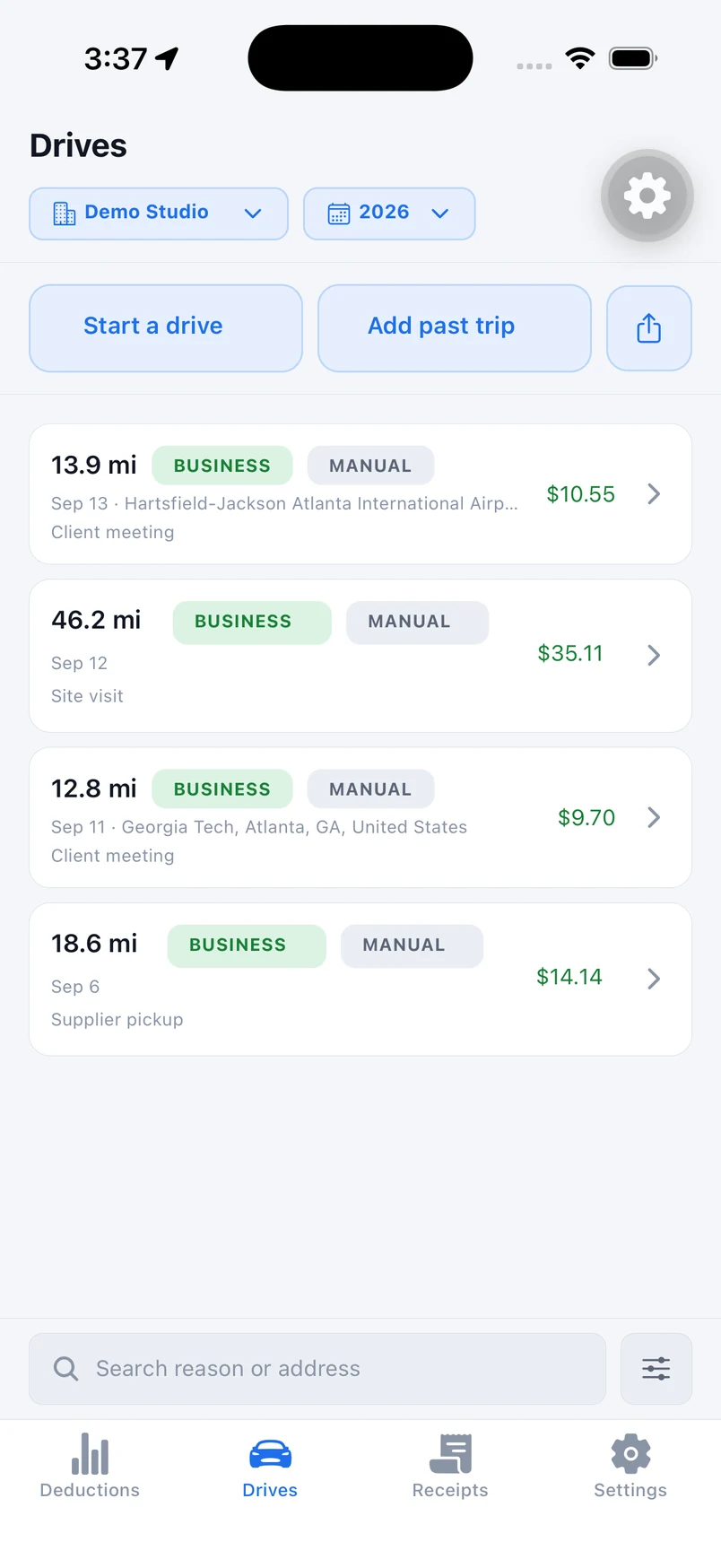 TalaIt drive log with sample business trips